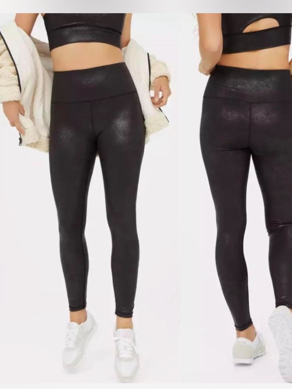 Aerie Offline High-Waisted Crackle Leggings in black size XL